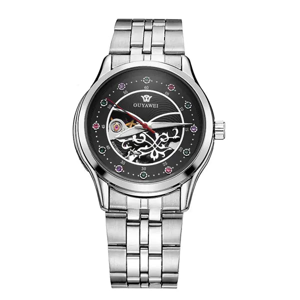 Automatic Hollow Women's Mechanical Watch with Steel Band