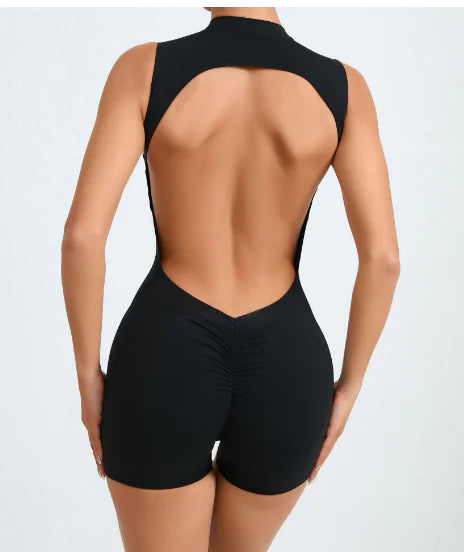 Backless Yoga Jumpsuit with Cutout Design (One Piece)