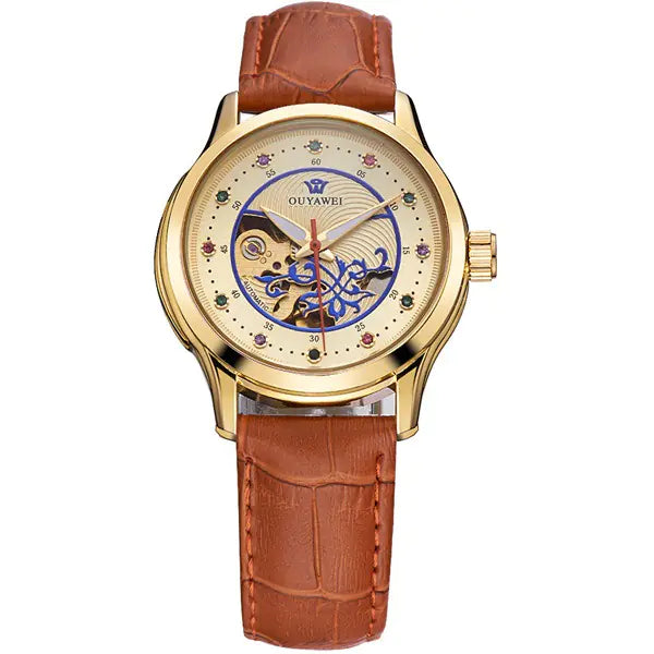 Automatic Hollow Women's Mechanical Watch with Steel Band