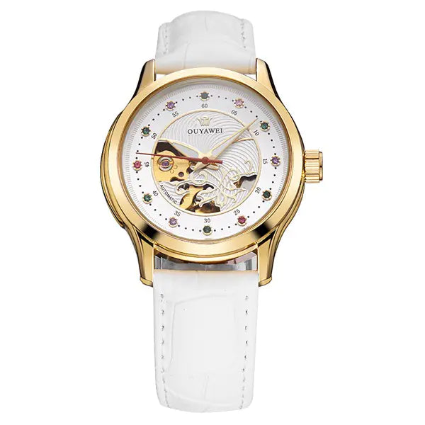 Automatic Hollow Women's Mechanical Watch with Steel Band